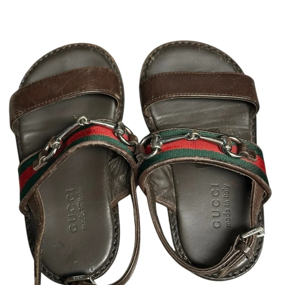 Gucci Brown and Red Sandals with Leather Straps